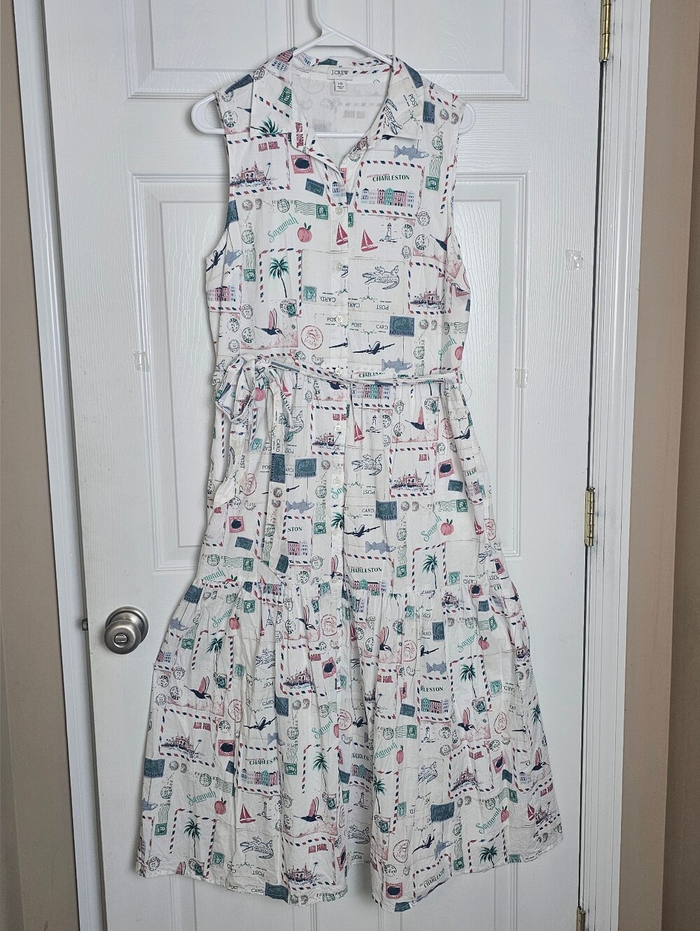 J.Crew‎ Factory Women's Map Print Collared Midi Dress Size 10 Sleeveless Pockets